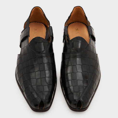 Peshauri | Midnight Black Croco Leather